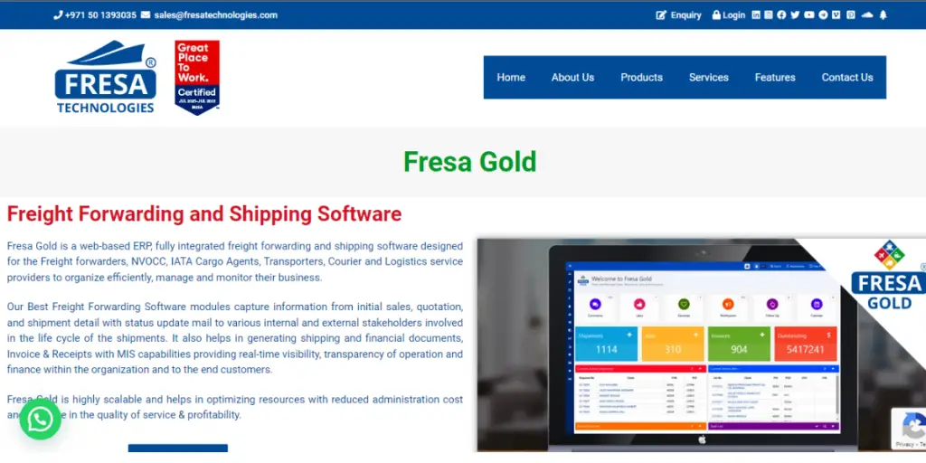 Webpage of Fresa Gold