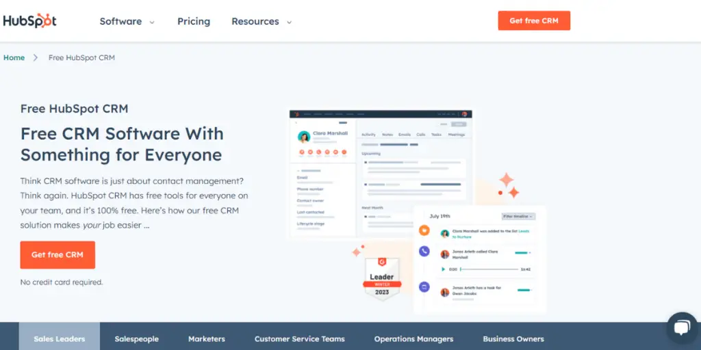 Webpage of Hubspot