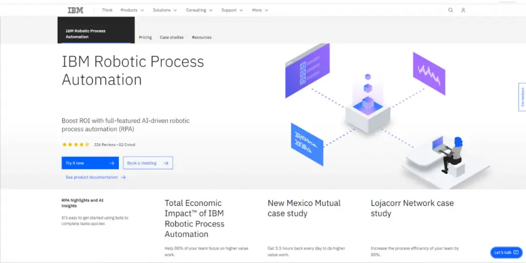 Webpage of IBM Robotic Process Automation