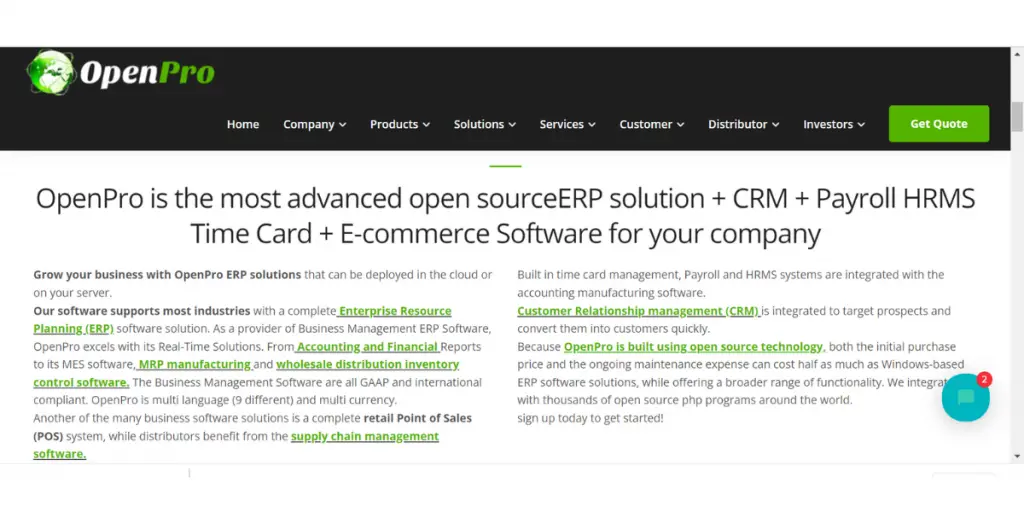 Webpage of OpenPro