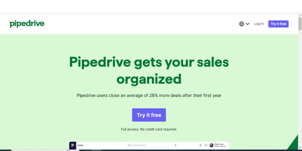 Webpage of Pipedrive