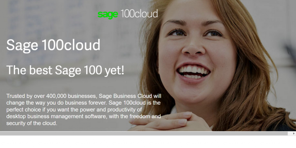 Webpage of Sage 100cloud