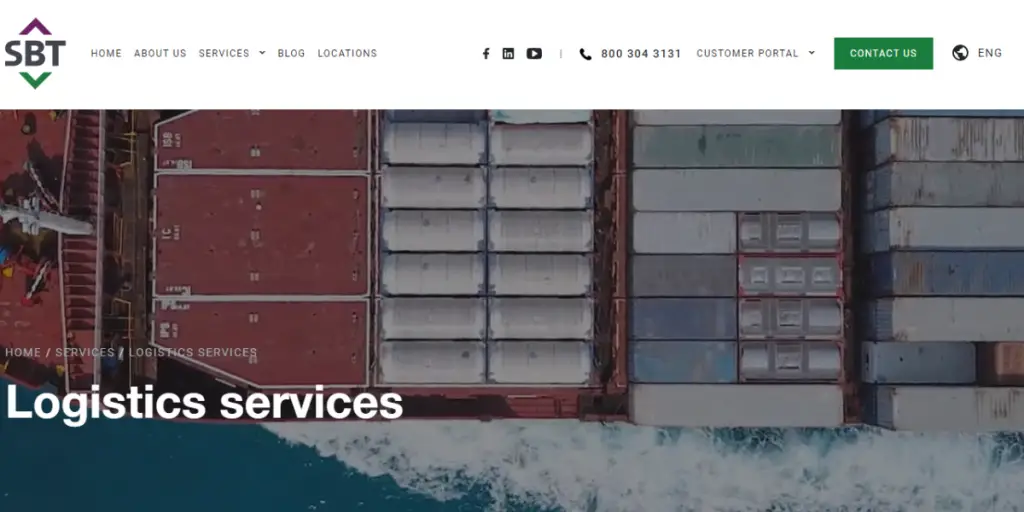 Webpage of SBT Logistics