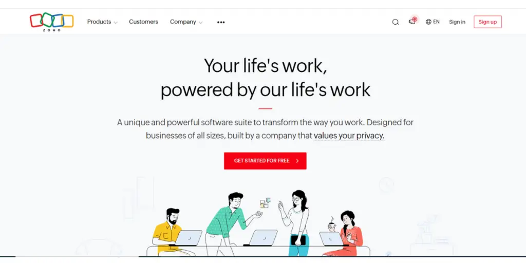 Webpage of Zoho CRM