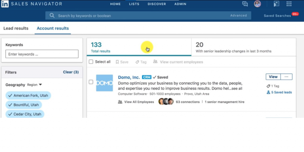 Account Results of LinkedIn Sales Navigator