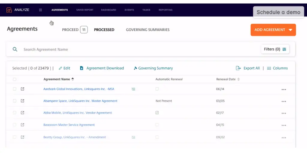 Agreements Processed of LinkSquare