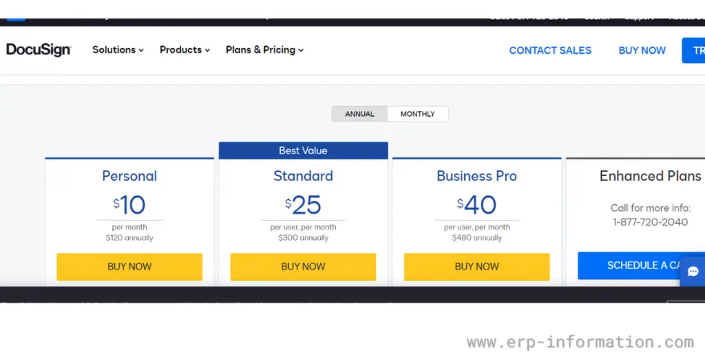 Annual Pricing of DocuSign E Signature