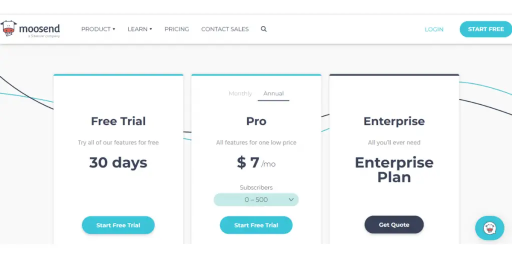 Annual Pricing of Moosend