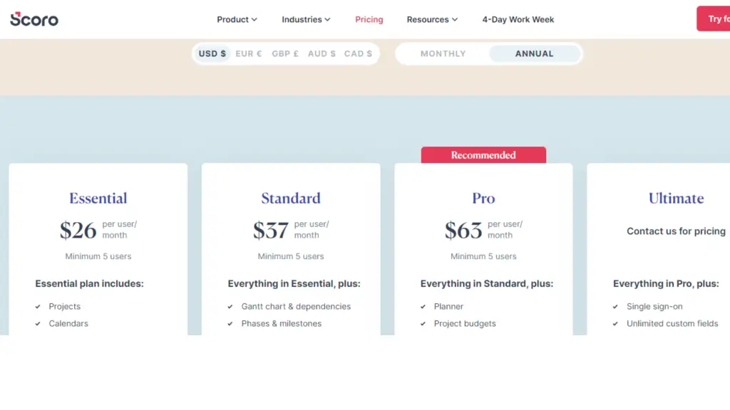 Annual Pricing of Scoro