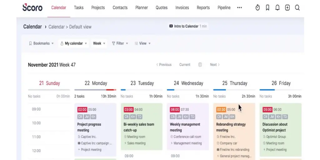 Calendar view of Scora