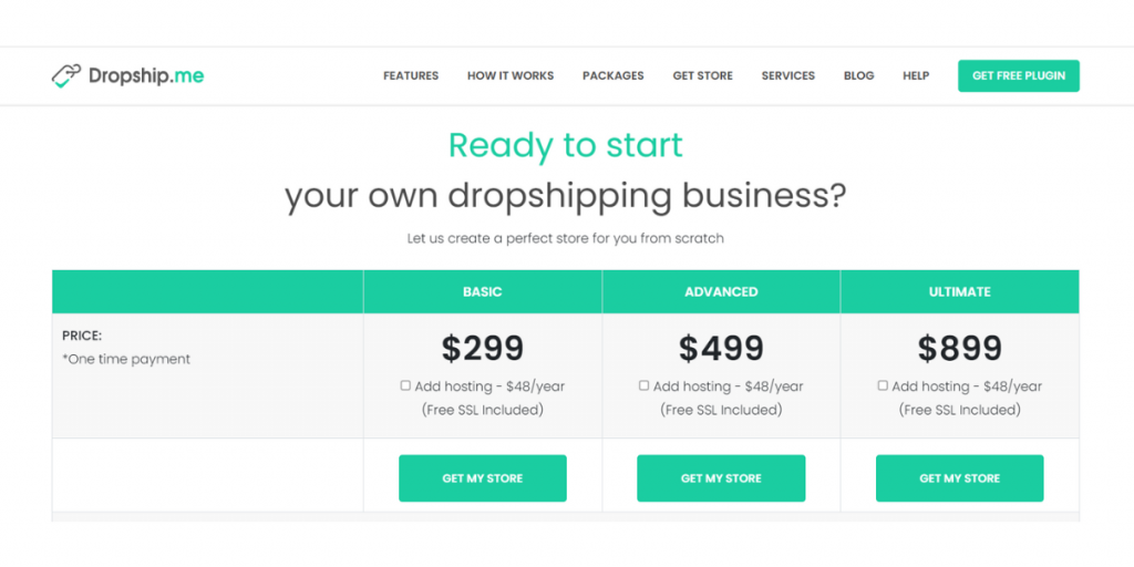 Pricing view of Dropship.me