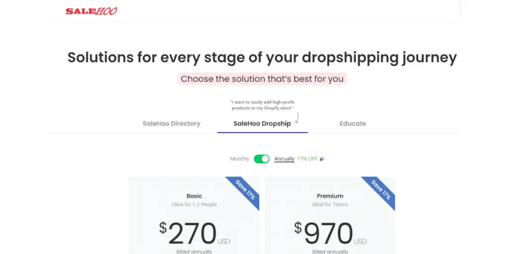 Pricing of SaleHoo