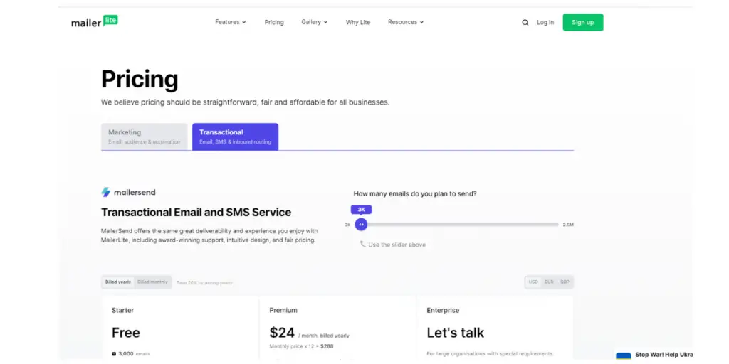 Pricing of Mailerlite