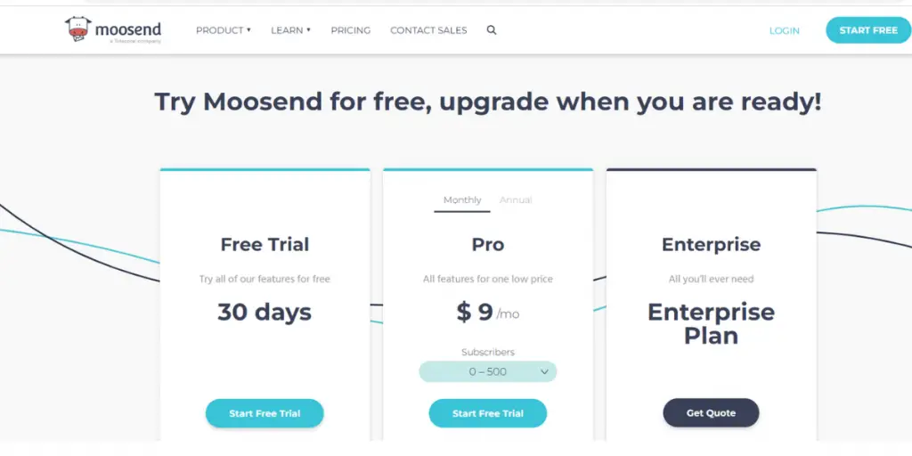 Pricing of Moosend