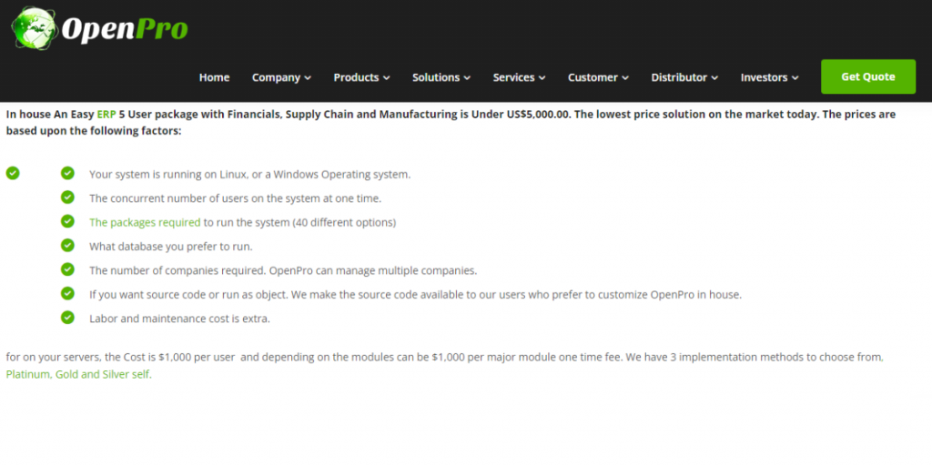 Pricing of Openpro 