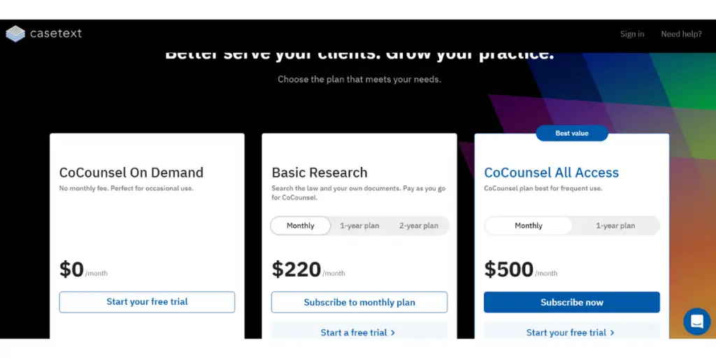 Monthly plans of Casetext