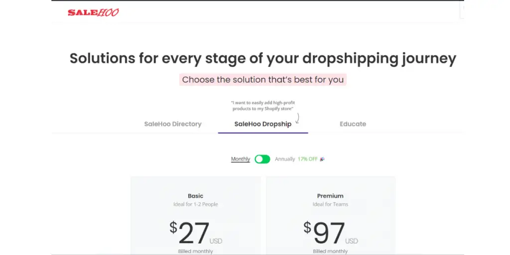 Pricing sheet of SaleHoo