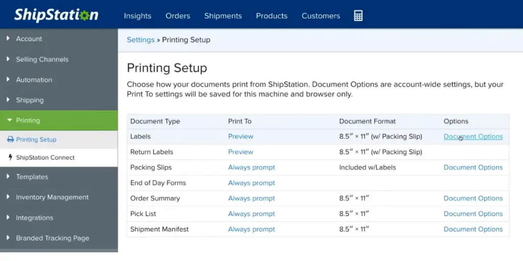 Printing Setup of ShipStation