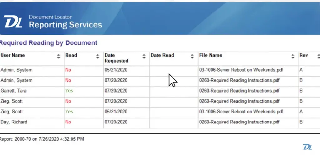 Reporting service of Document Locator