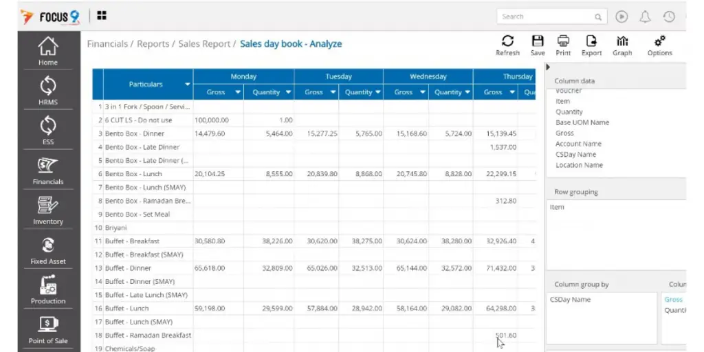 Sales Report Page of Focus