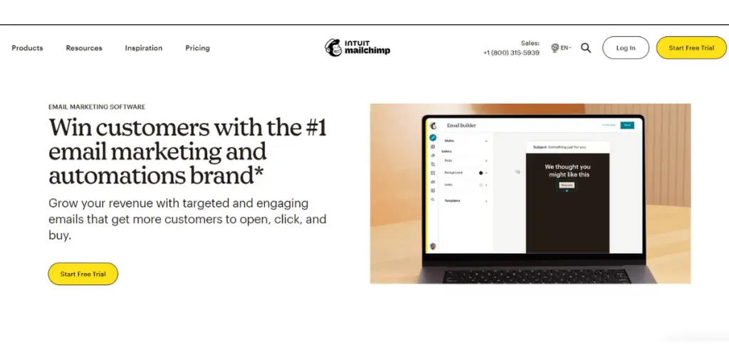 Webpage of Mailchimp