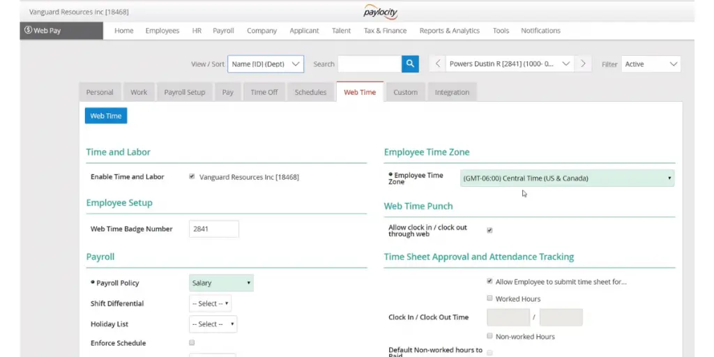 Web Time of Paylocity