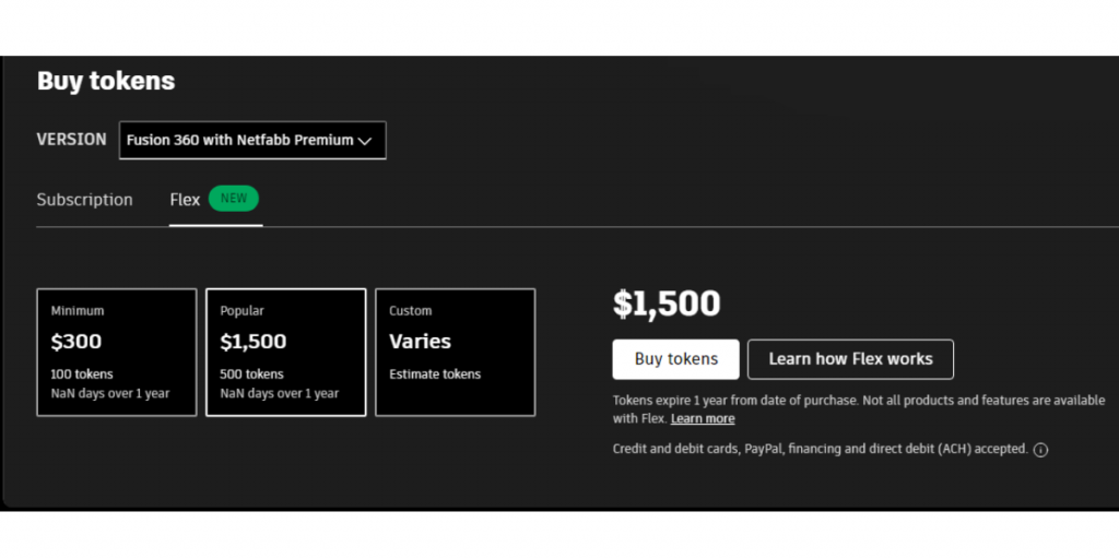 Pricing view of Autodesk Netfabb