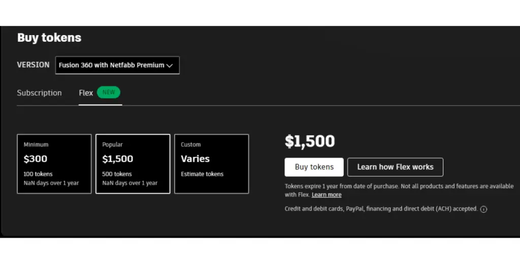 Pricing view of Autodesk Netfabb