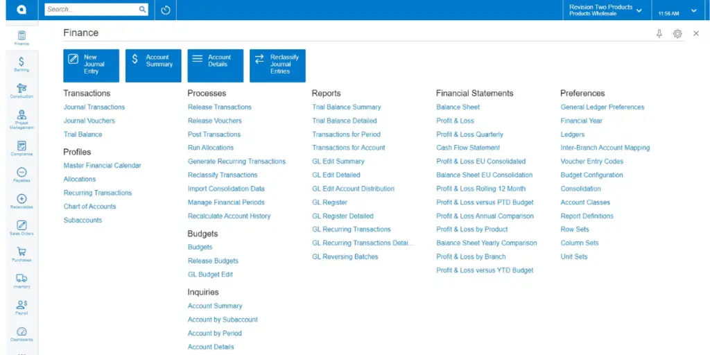 Finance of Acumatica