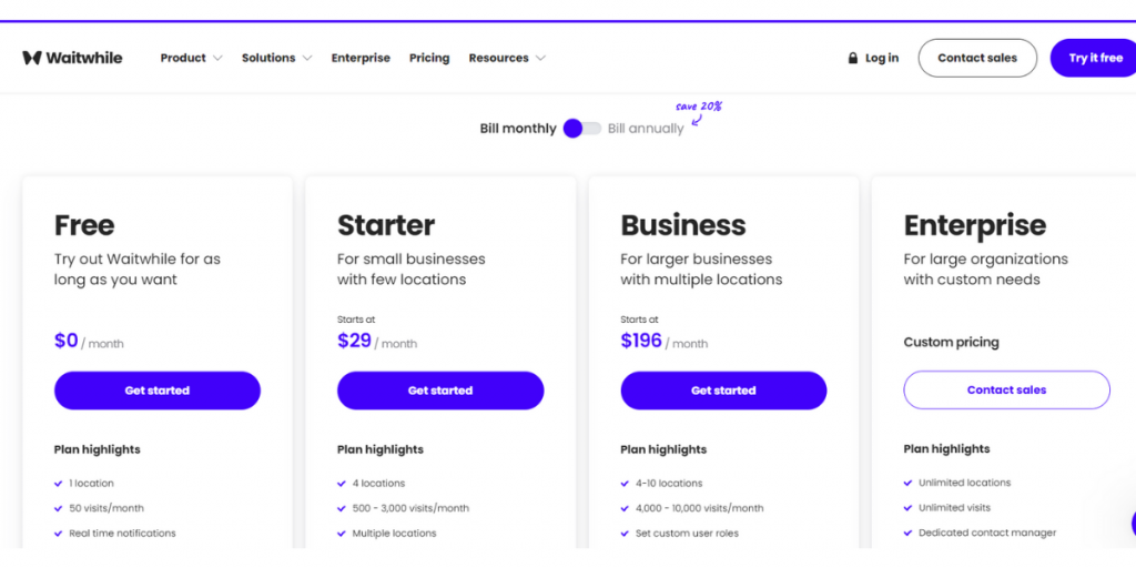 Monthly Pricing of Waitwhile