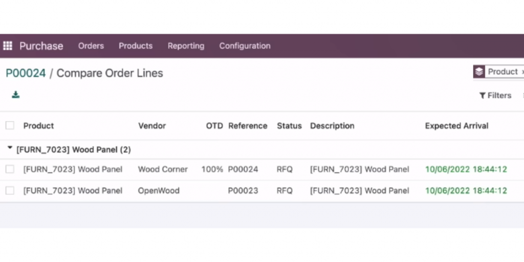Odoo Product Comparing Order Lines