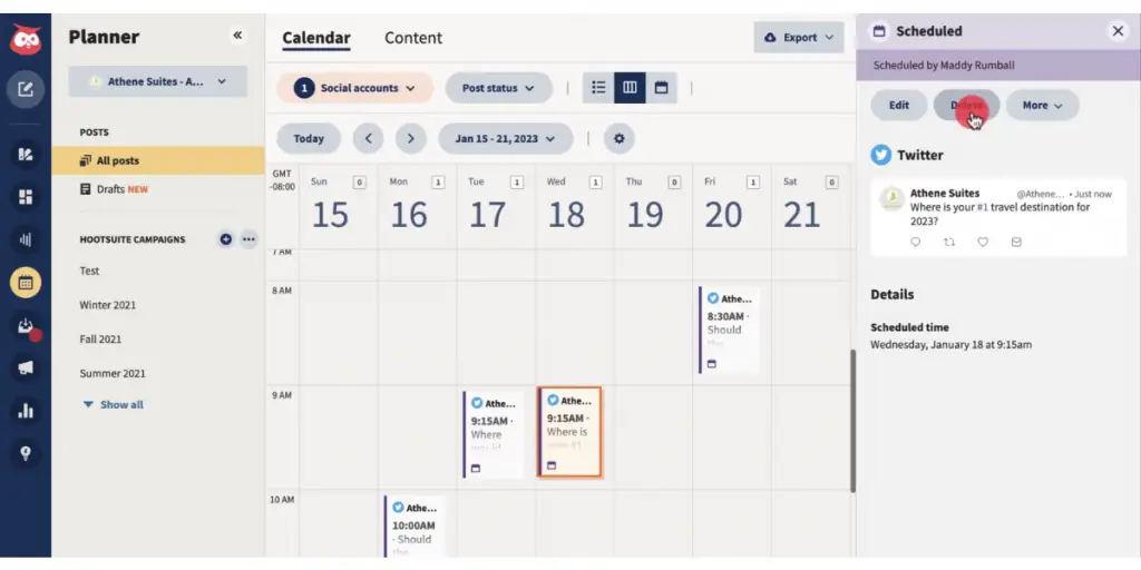 Calendar of Hootsuite