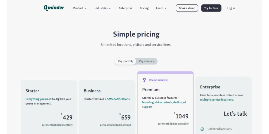  Monthly Pricing of Qminder 