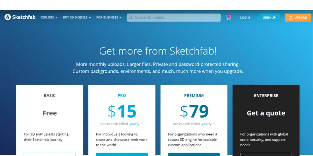 Pricing of Sketchfab