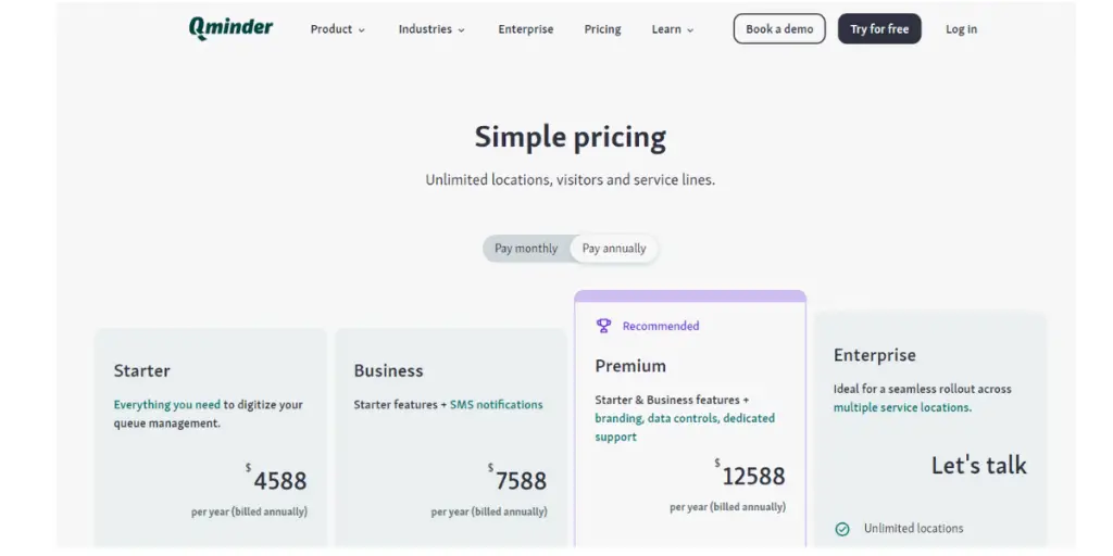 Annually Pricing of qminder