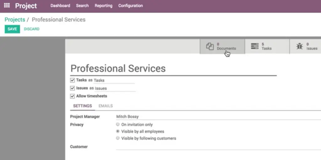 Projects Professional Services of Odoo