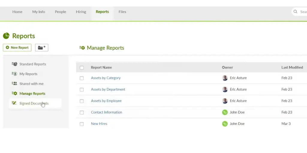 Manage Reports of Bamboohr