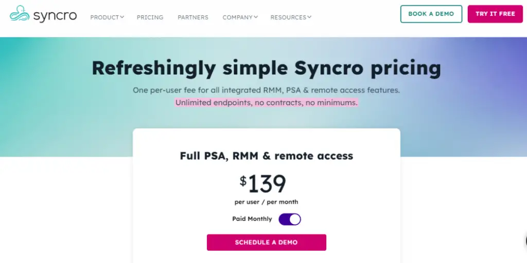 Monthly Pricing of Syncro