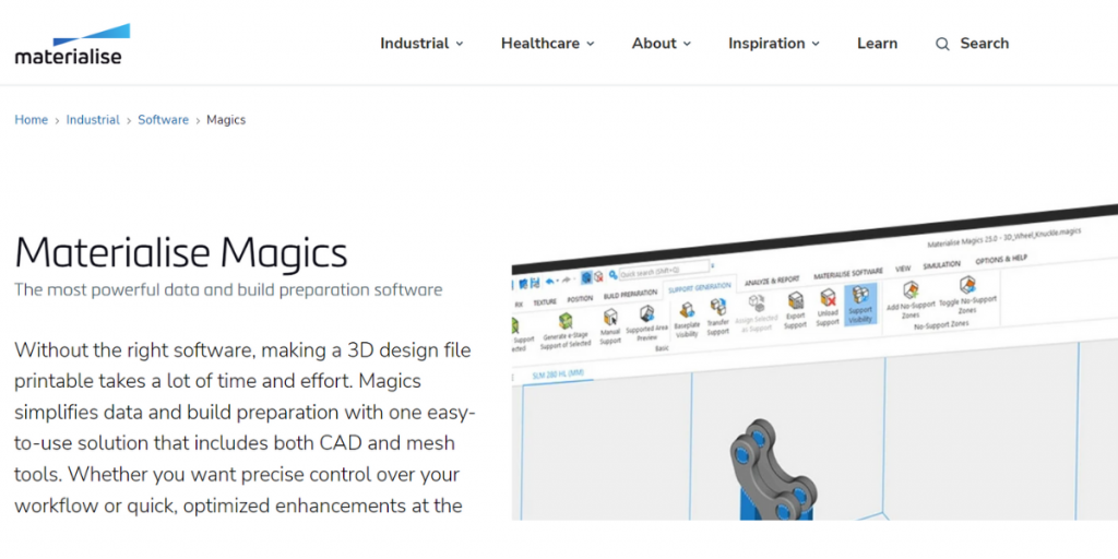 Webpage of Materialise