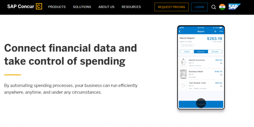 Webpage of SAP Concur