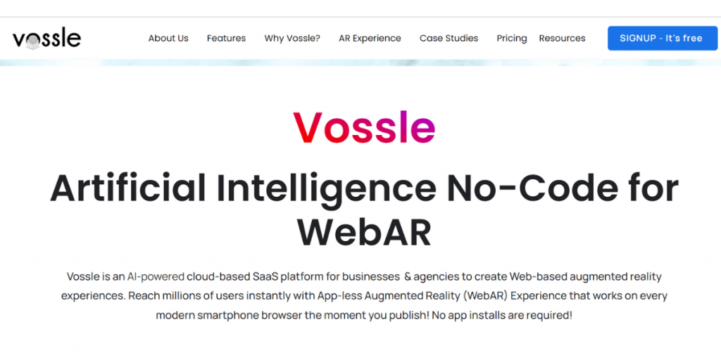 Webpage of Vossle