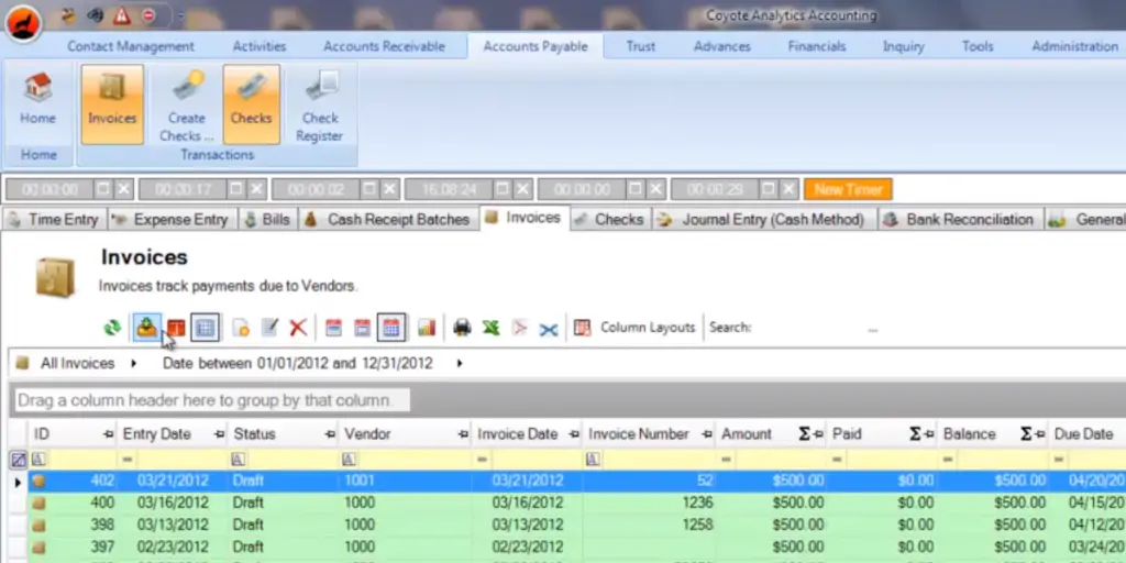 Account Payable Invoices of Coyote Analytics Accounting