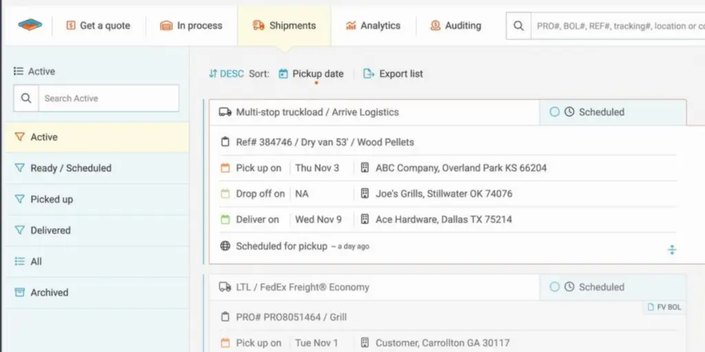 Shipments of Freight View