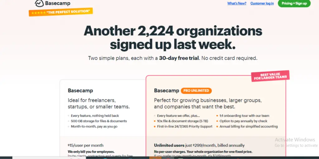 Pricing of Basecamp
