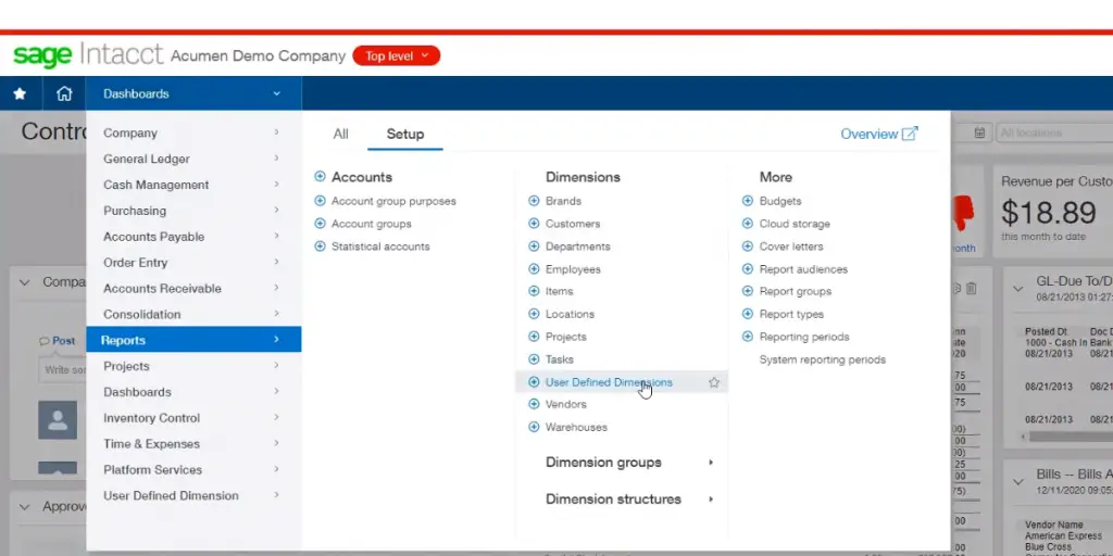 Dashboards of Sage Intacct