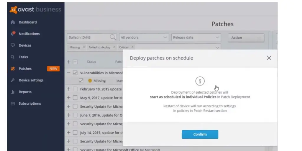 Deploy Patches on Schedule of Avast