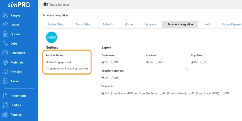 Invoice and Payment Feature of simPro