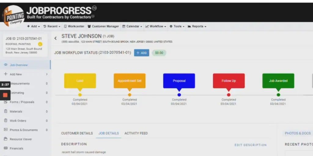 Job overview of Jobprogress