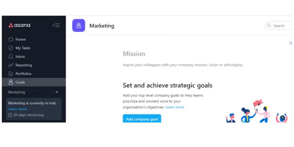 Marketing view of Asana