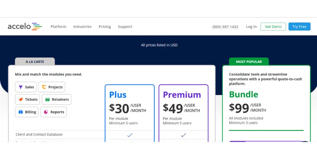 Monthly Pricing of Accelo